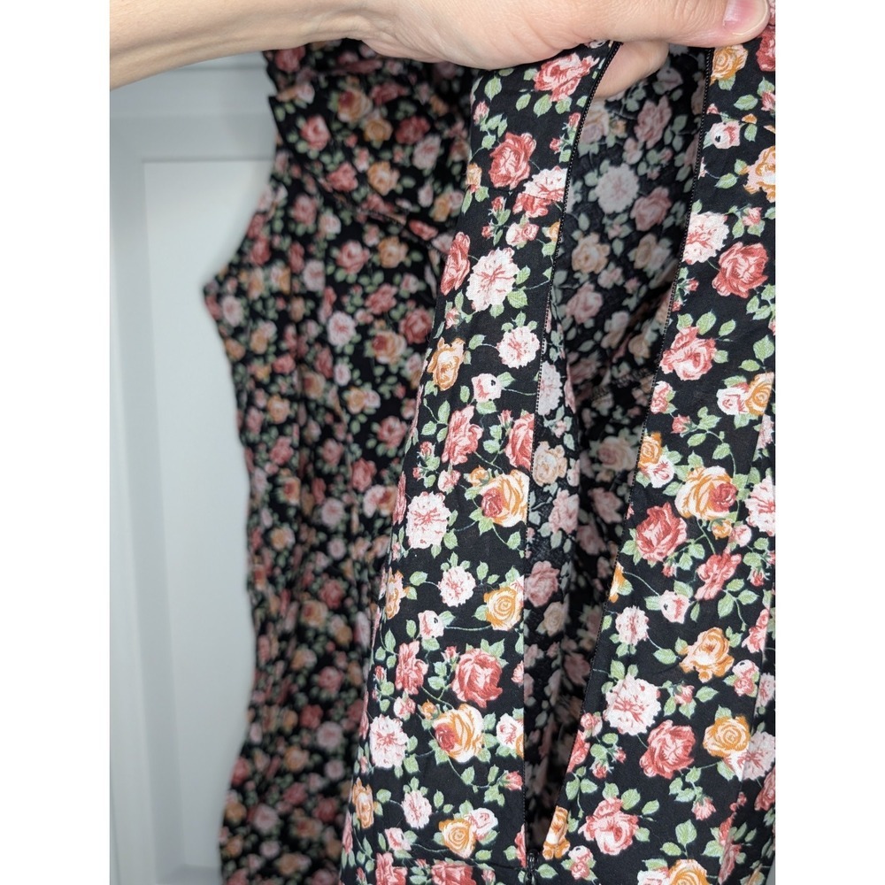 Dressbarn Black Pink Roses Ruffle Pleated Sleeveless Cotton Blouse Women's XL* - Picture 7 of 8